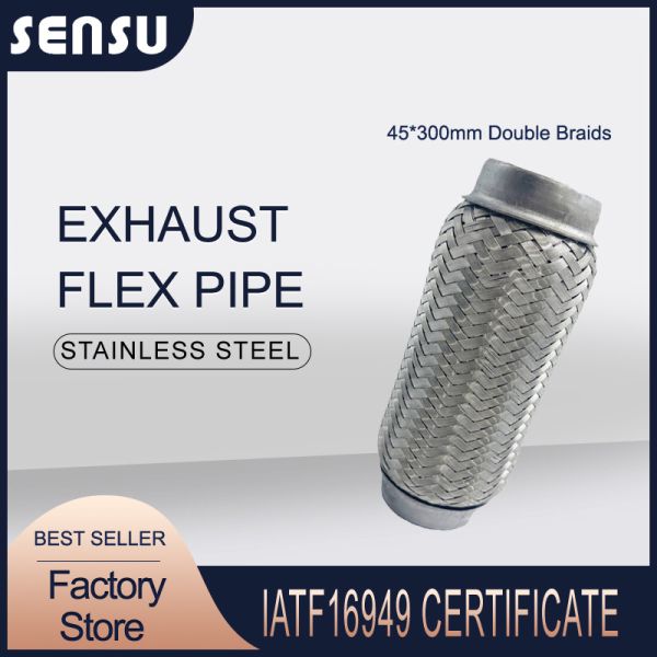 Quality 45X300mm SS201 Double Braids Flexible Exhaust Pipe Silver for sale