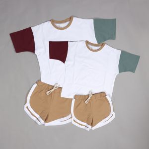 Buy cheap 190gsm Patchwork Clothes 100% Cotton Unisex Kids Street Wear Color Matching Drop Shoulder T Shirts from wholesalers