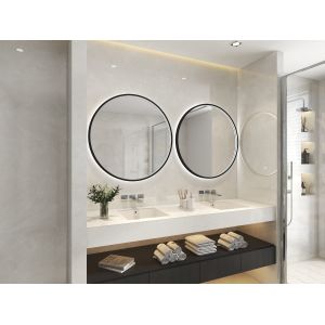 Smart Touch Screen Bluetooth Rectangle Gold LED Bathroom Mirror 27cm Width 45°