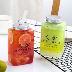 ISO14001 500ml Square Plastic Beverage Bottles Bubble Tea And Soda