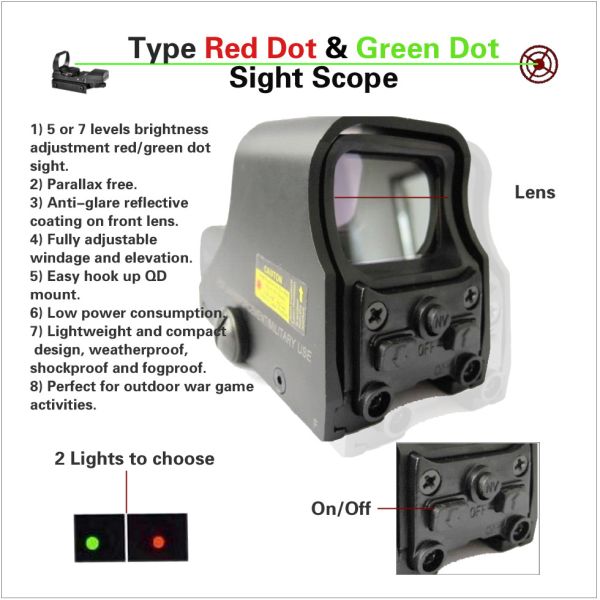 Light Weight Paintball Gun Scopes Red And Green Dot Sight Parallax Free Shock