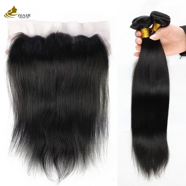 Quality Straight Remy Brazilian Human Hair Bundle with Lace Frontal Closure for sale