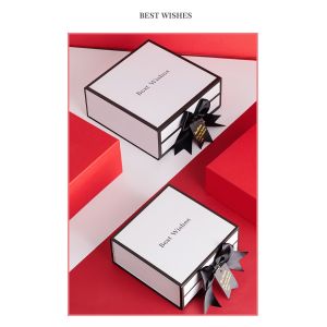 Buy cheap Rigid White Magnetic Cardboard Gift Boxes With Black Rim And Ribbon Bow from wholesalers