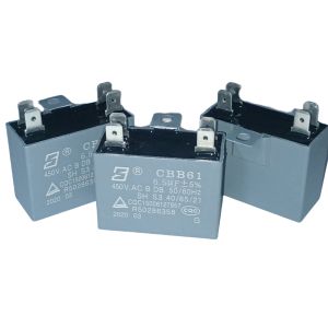 Buy cheap CBB61 450V 6.5mfd B-Class Industrial Fan Capacitor Bent Iron Ear With Location Hole from wholesalers