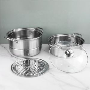 Buy cheap Two Layer Stainless Steel Steamer Pot With Handles Glass Lid from wholesalers