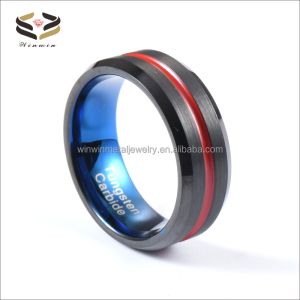Buy cheap Red Strip Brushed Blue Tungsten Ring for Wedding and Engagement with Channel Setting from wholesalers