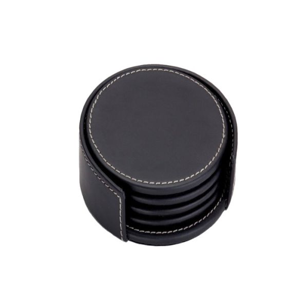Quality 10x 4cm Round Leather Coasters Customized Cup Black Drink Coasters for sale