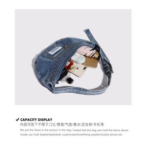 2024 CROSS-BORDER NEW UNDERARM BAG NICHE DESIGN RETRO WASH DENIM BAG SENIOR
