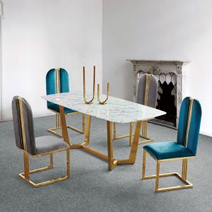 0.7CBM 20mm Modern Rectangle Dining Table Stainless Steel Frame