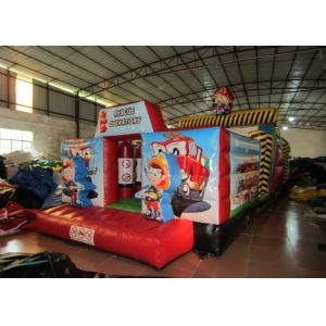 Inflatable Rescue Fire Truck Bouncy Castle Obstacle Course , Obstacle Course