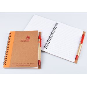 Kraft Plain Soft Cover Notebook With Spiral / Y - O Binding And Ball Pen Set