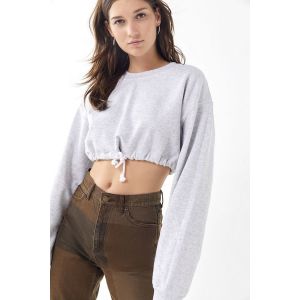 Fall Drawstring Hem Cropped Sweatshirt