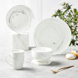 Buy cheap Modern White Porcelain Dinnerware Set Marble Pattern Plate Bowl Mug from wholesalers