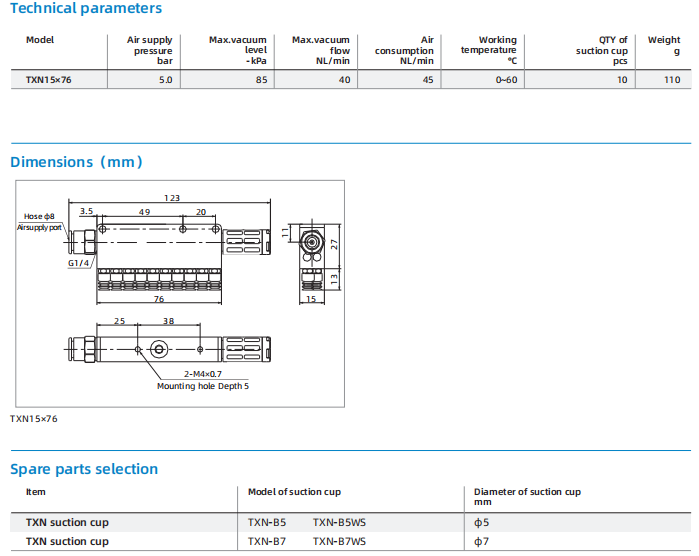 TXN15×76 Vacuum Gripper-Mini Type