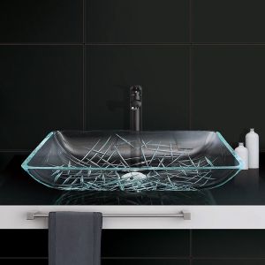 CNC Engraving Bathroom Wash Basins Rectangular Counter Top Scratch Resistant