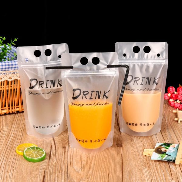 Quality Custom clear transparent reusable and disposable plastic stand up drinking fruit juice packing pouch bag with straw for sale