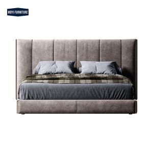 Buy cheap Oak Wood Frame Double Bed Luxury Bedroom Furniture Featuring Modern Style High End King Size Velvet Headboard from wholesalers