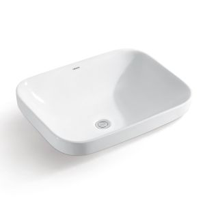 Buy cheap White Glazed Countertop Bathroom Basin Rectangle With Overflow from wholesalers