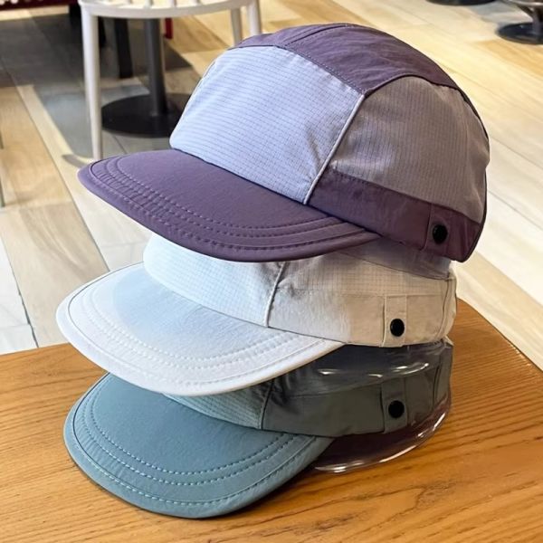 Quality Unisex Light Breathable Quick-Drying 5 Panel Camping Caps Custom Outdoor Hiking Camp Cap Splicing Short Brim Camper Hat for sale