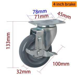 EDL Medium Duty 4inch 150kg Plate TPU Caster by Rigid, Swivel and Brake type