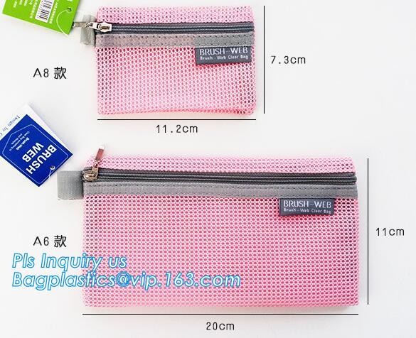 promotional zipper bag mesh file bags organizer, eco-friendly PVC A4 mesh