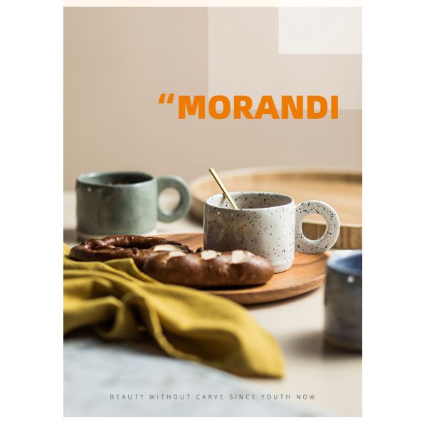 300ML Ceramic Nordic Ring Handle Coffee Mug Speckled Brief Novelty Pattern Milk Tea Cup Breakfast Milk Mug
