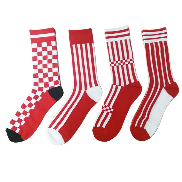 Classical check striped mid-calf length custom crew dress cotton athletic socks