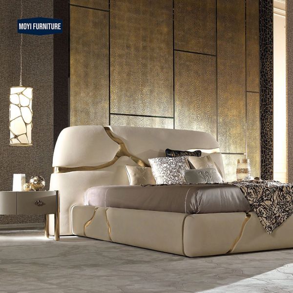 Oak Bed Room Collection MOYI Italian Light Luxury Leather Double Bed Frame Modern King Queen Size Bed