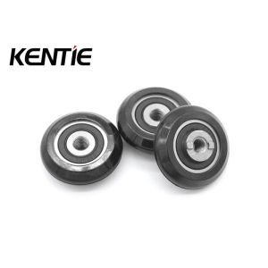 China Black PU Round Plastic Nylon Roller Wheels M5x28x8mm For Electronic Product on sale