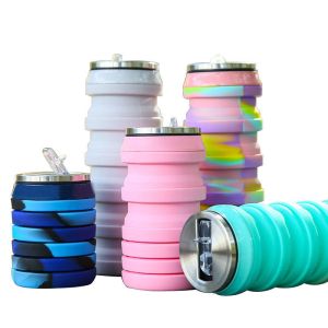 Buy cheap Folding Silica Gel Water Bottle 480ml Collapsible Silicone Coffee Mug from wholesalers