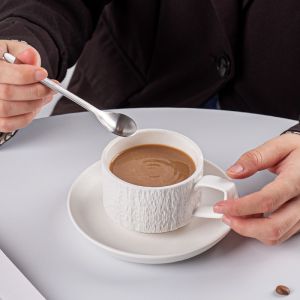 Porcelain Stone Texture Coffee Mug Set Ceramic Tea Cup And Saucer With Vintage