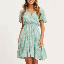 Buy cheap Elegant Casual Floral Printed Mini Dress With Front Short Sleeve from wholesalers