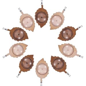 China Customized Colors Unfinished Wooden Leaves Pendant Trays Base Blanks with Clear Glass Cabochons Kit on sale