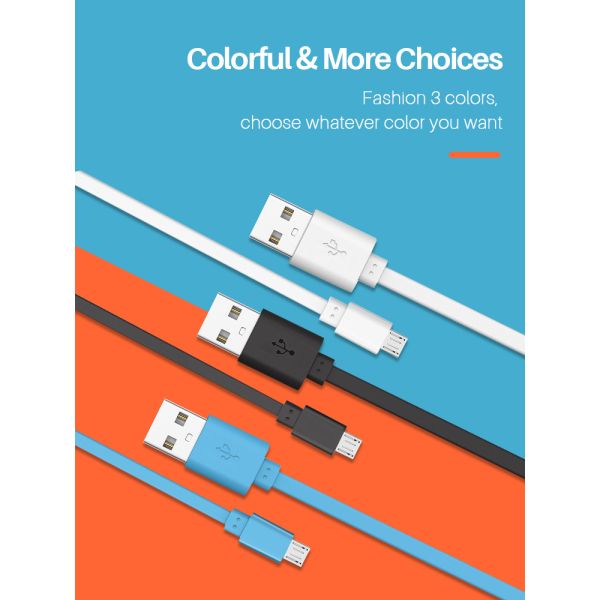 1M 2.4A Micro USB Data Transfer Cable Flat USB Charging Cable