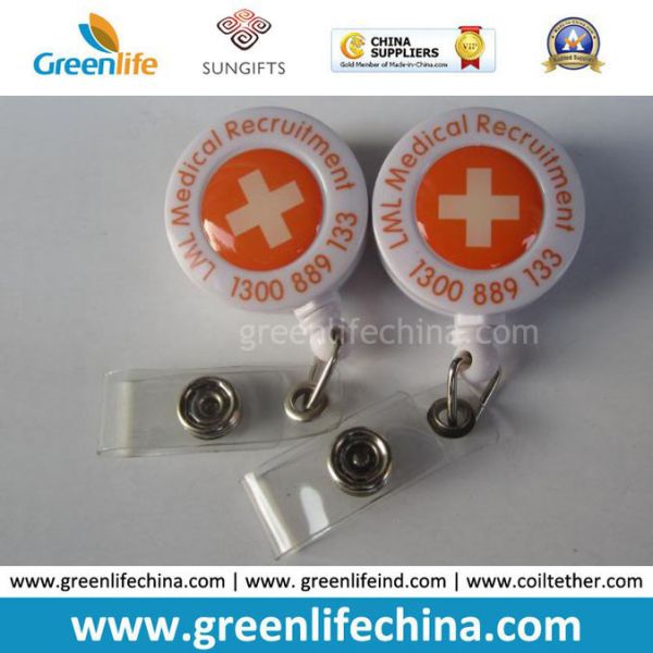 Custom Logo Imprinted Round Advertismental Retractable Badge Pull Reel