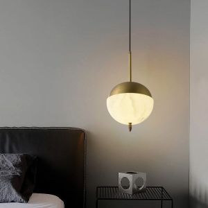 China Luxury Nordic Marble Pendant Light Home Decoration Villa Living Room Spherical Chandelier Bedroom Coffee Shop Alabaster Lamp on sale
