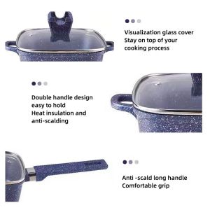 16Pcs Maifan Stone Aluminum Cookware Set With Anti Heat Handle