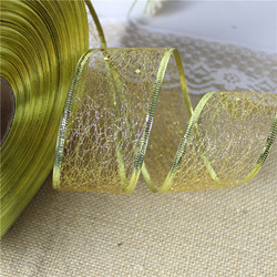 Metallic Organza Mesh Ribbon For Christmas Holiday Decoration Glitter Wired Edge