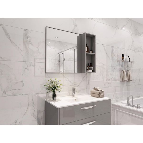 Stainless Steel Bathroom Vanity With Glossy Grey Finish And Modern Storage Design