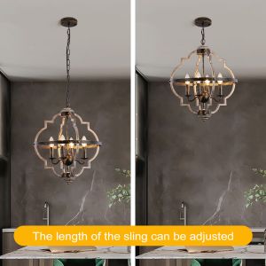 Rustic Farmhouse Metal Chandelier Lighting Distressed Wood Ceiling Light Foyer