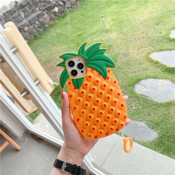 Pineapple Cute Silicone Phone Cases 3D Toy with Anti Lost Loop