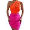 Ladies Sleeveless Elegant Summer Dresses Customized One Shoulder Mini Dresses