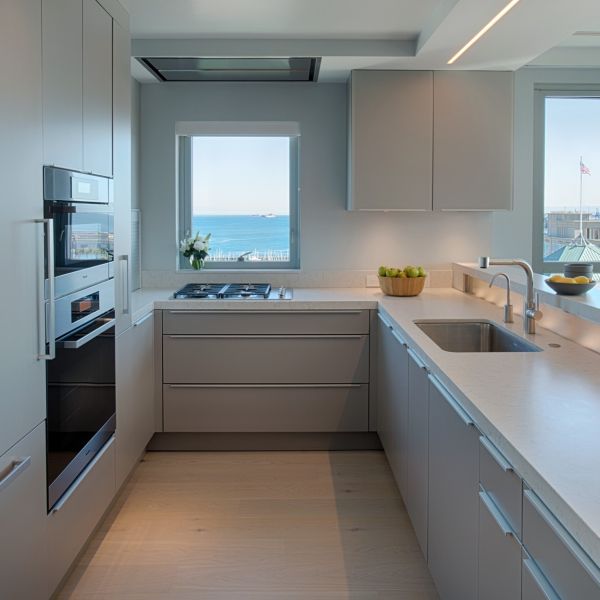 Quality PVC Board Custom Kitchen Cabinet Modern Matte Grey for sale