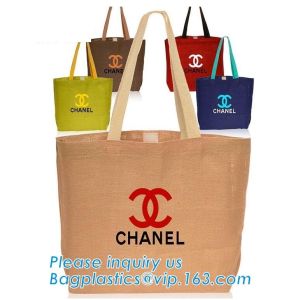 Wholesale jute tote bags with leather handles,Reusable natural color jute tote
