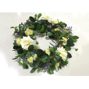 Buy cheap 55cm White Rose Artificial Wreath With Daisy Green Leaves from wholesalers