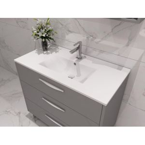 Stainless Steel Bathroom Vanity With Glossy Grey Finish And Modern Storage