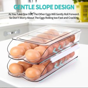 China Egg Holder For Fridge, Automatic Rolling Egg Container For Refrigerator, Stackable Fridge Organizers And Storage With Lid, Clear Plastic Egg Dispenser & Tray on sale