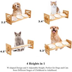 Standing Type Installation Single-Tier Bamboo Stand Pet Feeder for Small Medium