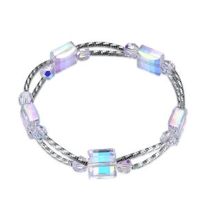 Buy cheap 2.6in 0.38oz Square Crystal Bracelet 3 Layer Synthetic Slider Silver Bracelet from wholesalers