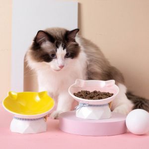 Buy cheap Cat Ears 20 Degree Elevated Tilted Cat Bowls Raised Macaron Color Ceramic Dog product